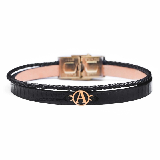 دستبند زنانه طلا چرم حرف A