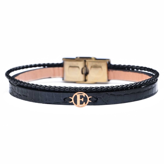 دستبند زنانه طلا چرم حرف E