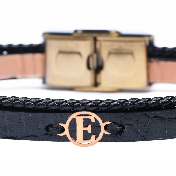 دستبند زنانه طلا چرم حرف E