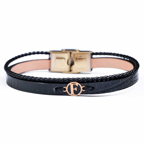دستبند زنانه طلا چرم حرف F