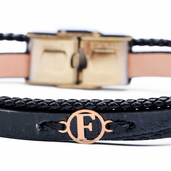دستبند زنانه طلا چرم حرف F
