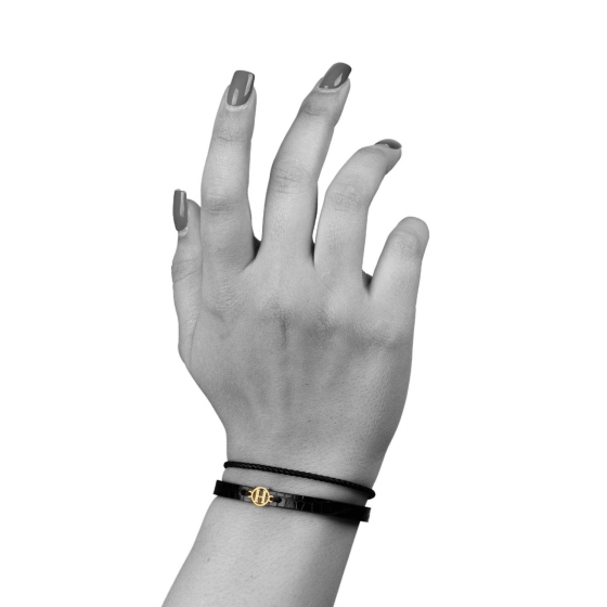 دستبند زنانه طلا چرم حرف H