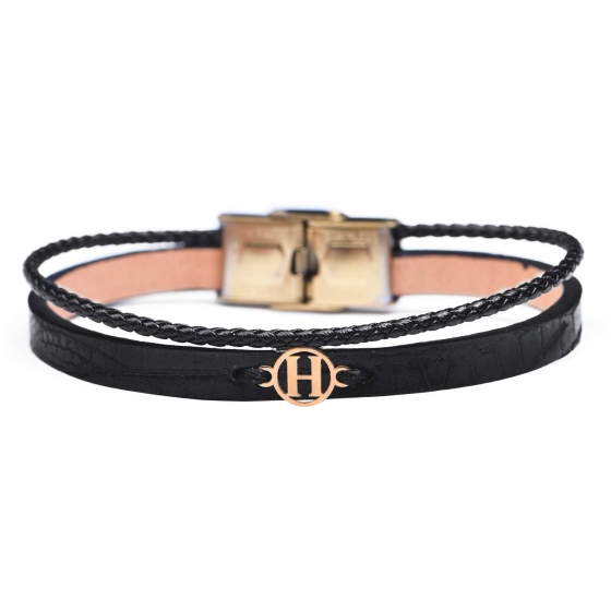 دستبند زنانه طلا چرم حرف H