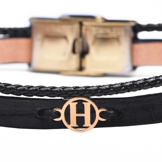 دستبند زنانه طلا چرم حرف H