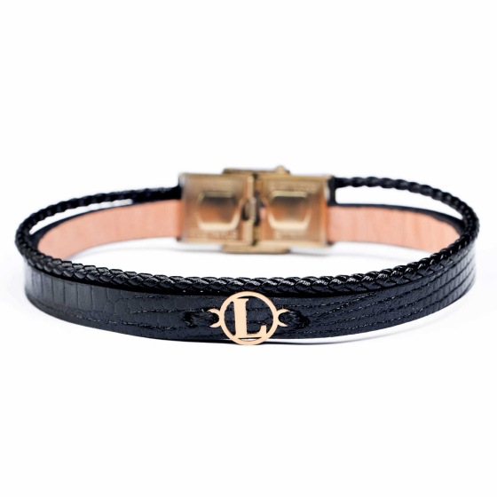 دستبند زنانه طلا چرم حرف L