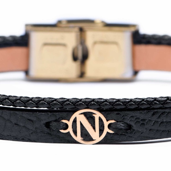 دستبند زنانه طلا چرم حرف N