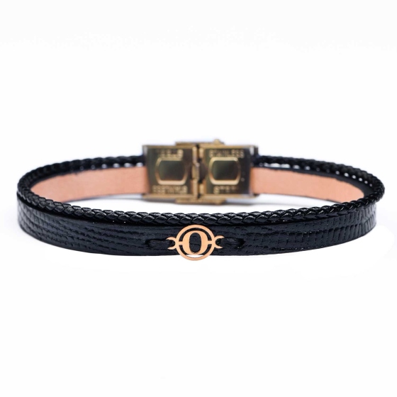 دستبند زنانه طلا چرم حرف O