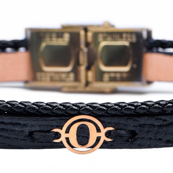 دستبند زنانه طلا چرم حرف O