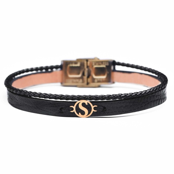 دستبند زنانه طلا چرم حرف S