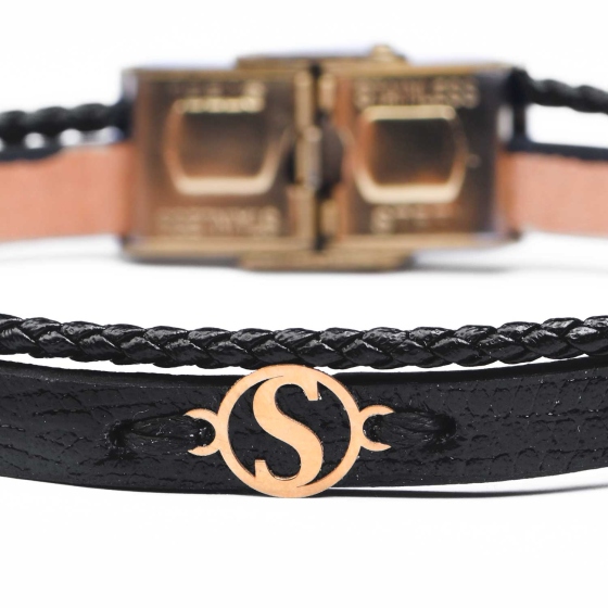 دستبند زنانه طلا چرم حرف S