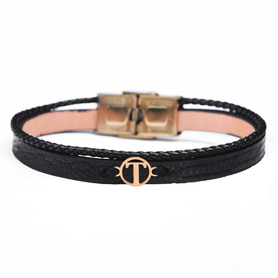 دستبند زنانه طلا چرم حرف T