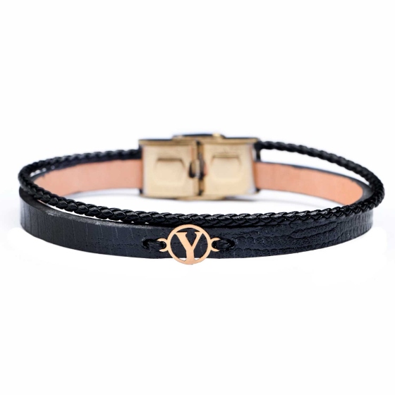 دستبند زنانه طلا چرم حرف Y