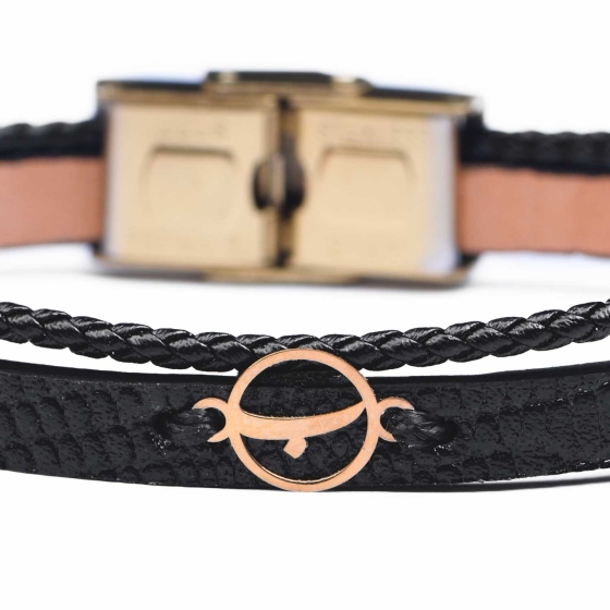 دستبند زنانه طلا چرم حرف ب