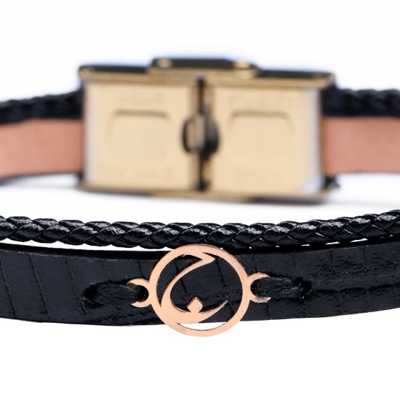 دستبند زنانه طلا چرم حرف ج