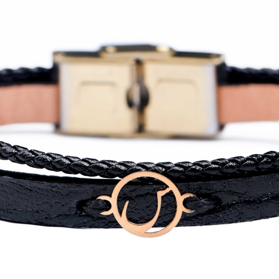 دستبند زنانه طلا چرم حرف س