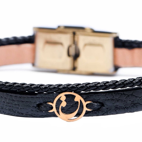 دستبند زنانه طلا چرم حرف ق