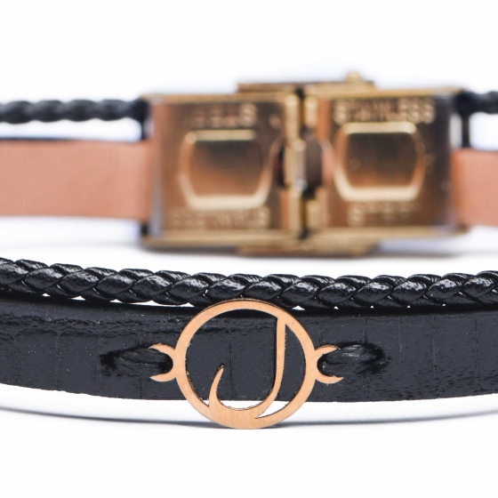 دستبند زنانه طلا چرم حرف ل