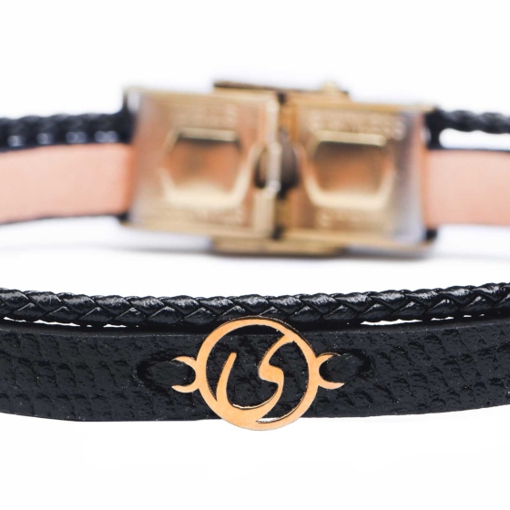 دستبند زنانه طلا چرم حرف ی