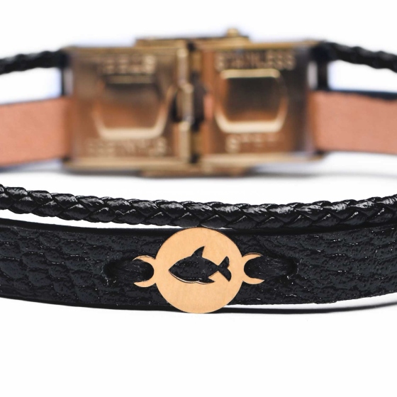 دستبند زنانه طلا چرم طرح ماهی