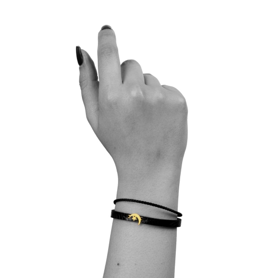 دستبند زنانه طلا چرم طرح ماه و ستاره