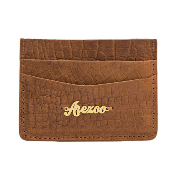 کیف کارت چرم با پلاک طلا اسم آرزو