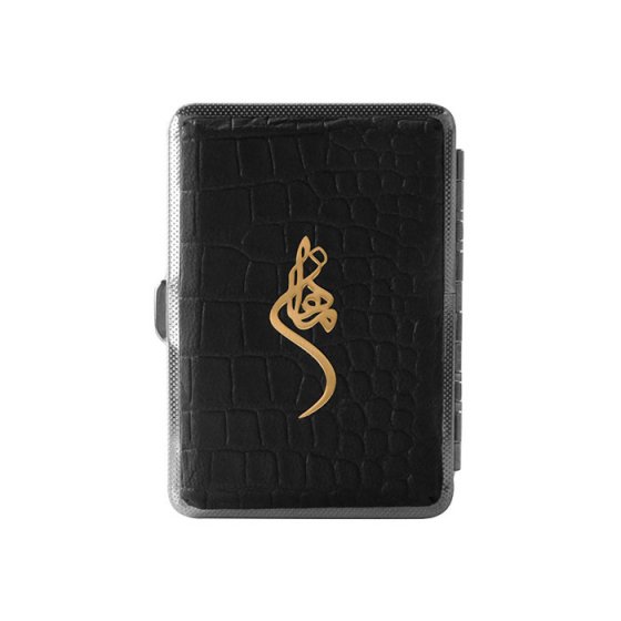 جعبه سیگار چرم و طلا با اسم ماهان