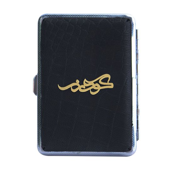 جعبه سیگار چرم و طلا مردانه با پلاک اسم گودرز