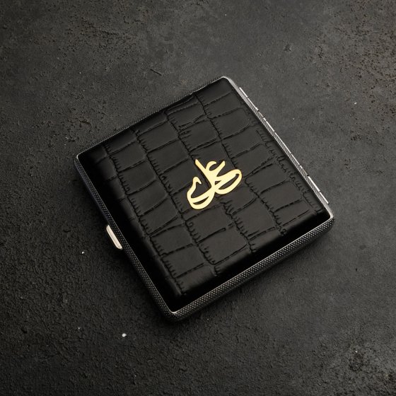 جعبه سیگار چرم و طلا با اسم علی