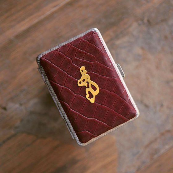 جعبه سیگار چرم و طلا با پلاک اسم هانیه