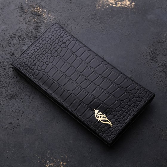 کیف کتی چرم با پلاک طلا اسم امین