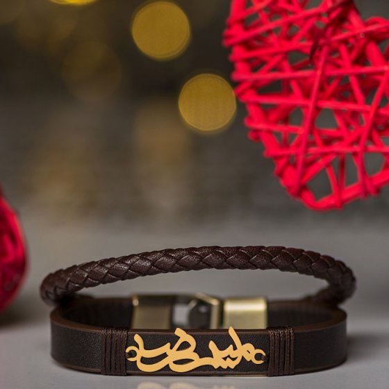 دستبند طلا چرم با اسم امیررضا