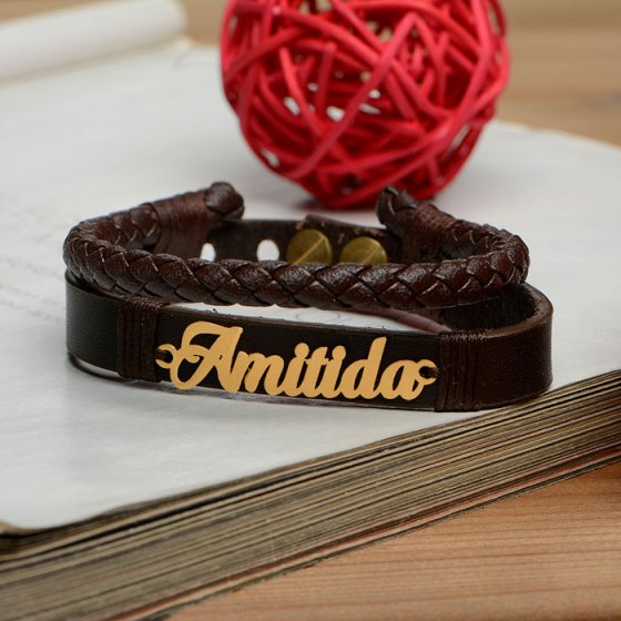دستبند طلا چرم با اسم آمیتیدا
