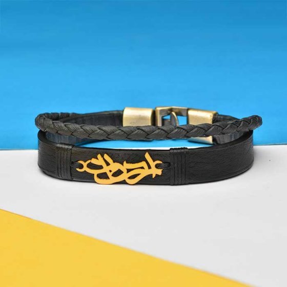 دستبند طلا چرم با پلاک اسم اردوان