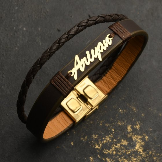 دستبند طلا چرم اسم آرین