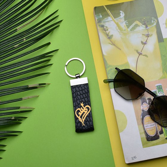 جاکلیدی طلا چرم با پلاک اسم روزبه