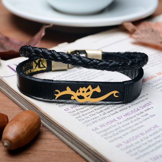 دستبند طلا چرم با پلاک اسم رامتین