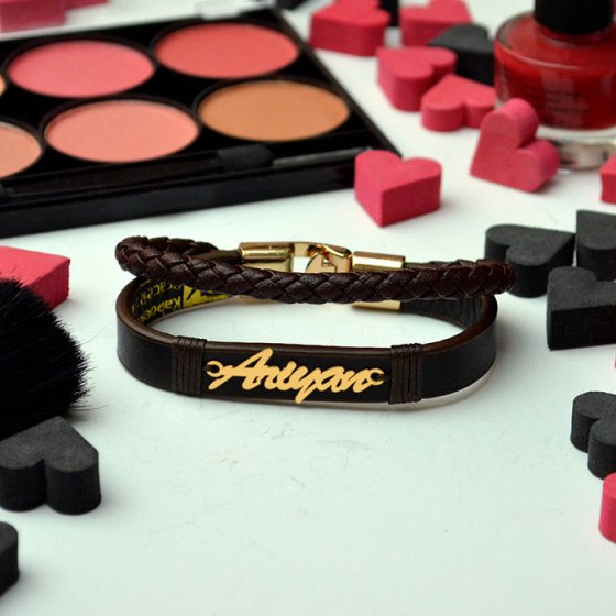 دستبند طلا چرم اسم آرین