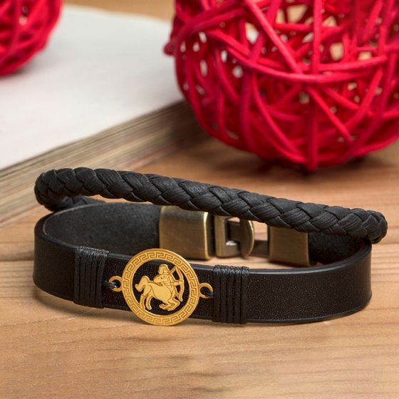 دستبند طلا چرم نماد ماه تولد آذر