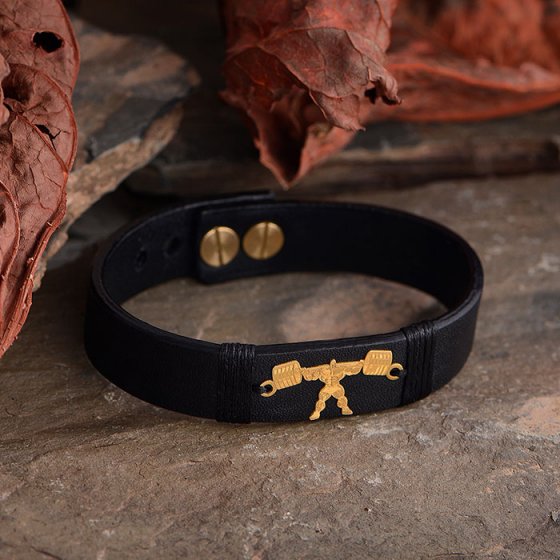 دستبند طلا چرم با پلاک طرح ورزشکار