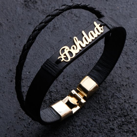 دستبند طلا چرم اسم بهداد