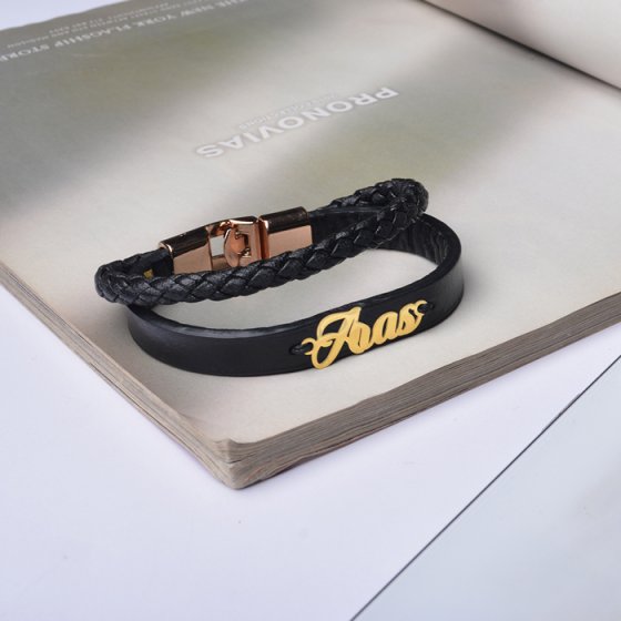 دستبند طلا چرم با اسم آراس