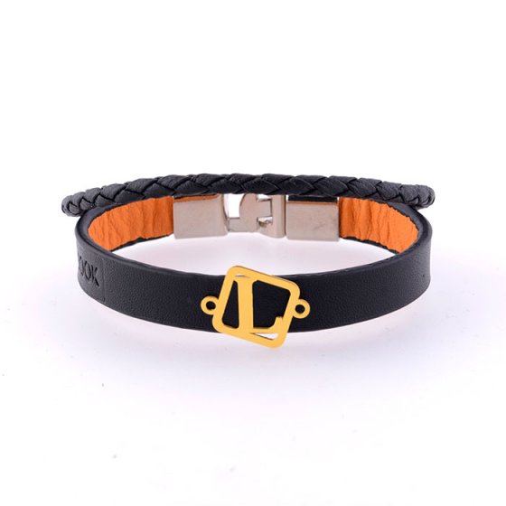 دستبند طلا چرم با پلاک حرف L