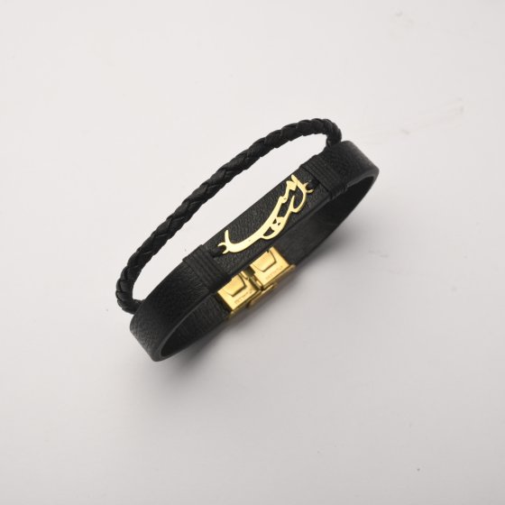 دستبند طلا چرم با پلاک اسم ارمیا