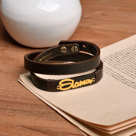 دستبند طلا چرم با اسم الامان