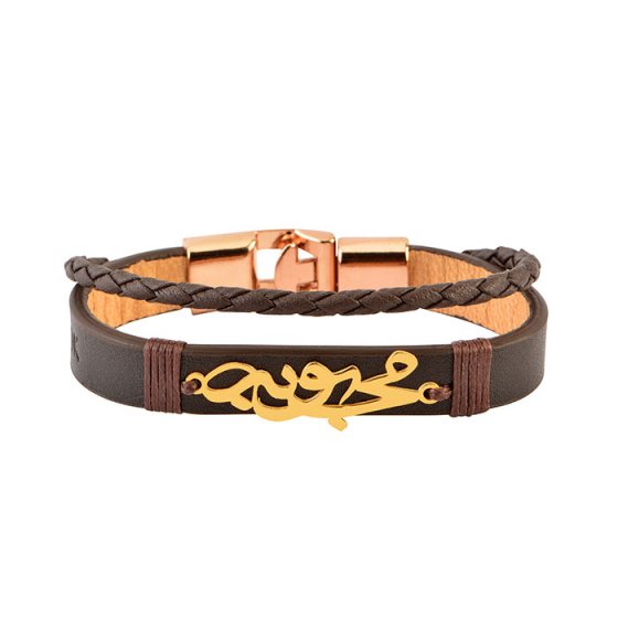 دستبند طلا چرم با اسم محبوبه