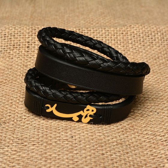 دستبند طلا چرم با اسم ماهبد