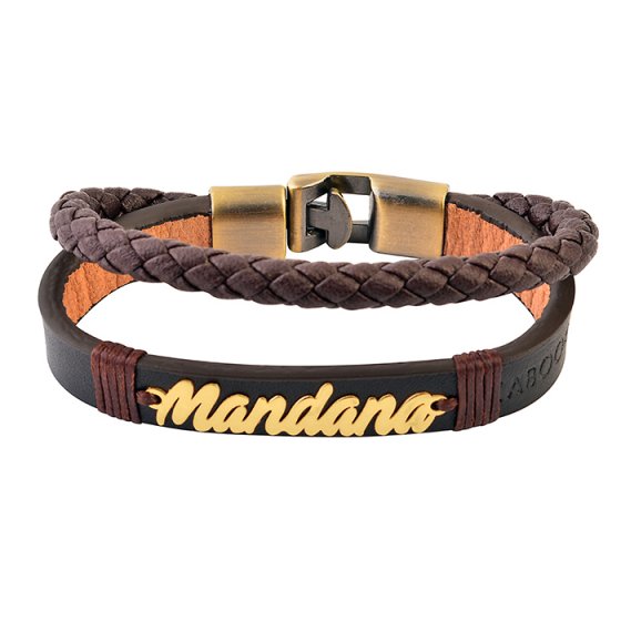 دستبند طلا چرم با اسم ماندانا