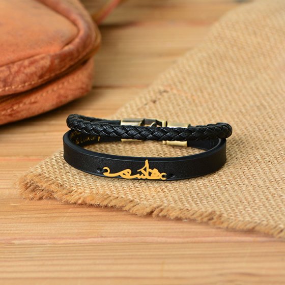 دستبند طلا چرم اسم قاسم
