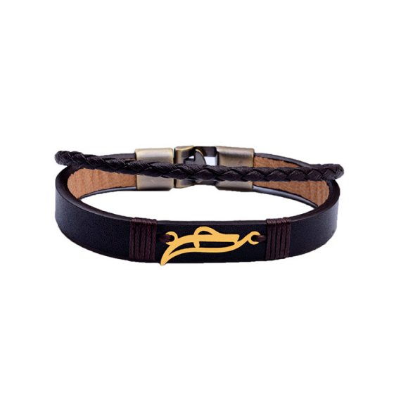 دستبند طلا چرم با پلاک اسم ح