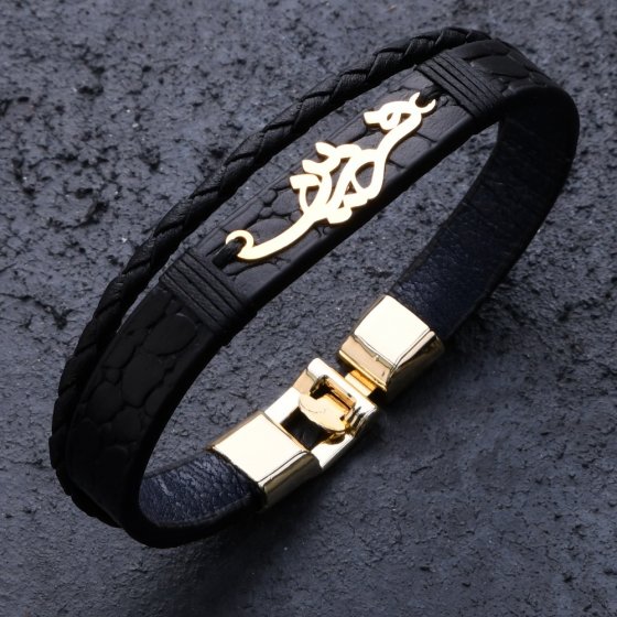 دستبند طلا چرم با اسم فرزین